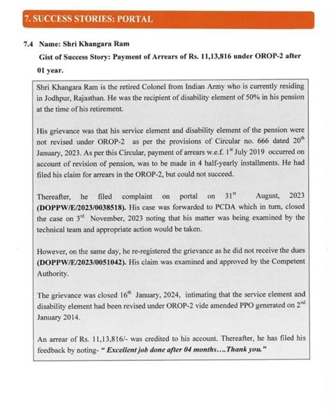 Payment Of Arrears Of Rs Under Orop After Year To Shri