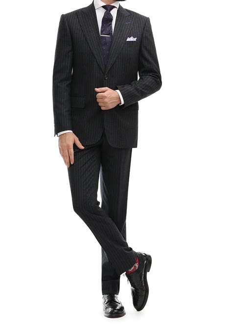 Christian Grey Men Suit Business Pinstripes Dark Grey Wool Loro Piana