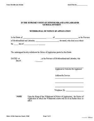 Form 56 04B Withdrawal Of Notice Of Application Newfoundland And