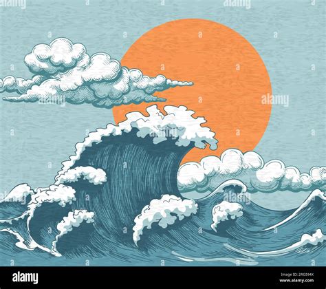 Ocean waves color drawing Stock Vector Image & Art - Alamy