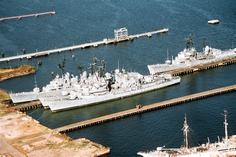 An Aerial Port Bow View Of A Nest Of Former U S Navy Destroyers