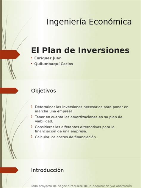 El Plan De Inversiones Inversiones Beneficio Economía