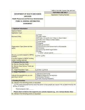 Fillable Online Hrsa Form 1A General Information Worksheet HRSA