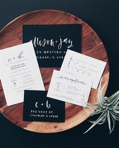 Minimalist Black And White Hand Lettered Wedding Invitations