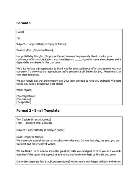 Format Of Letter To Employee For Birthday Wish In Word And Pdf Formats