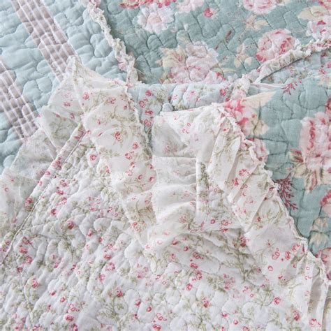 hint  mint floral pastel cotton patchwork ruffle bedspread set