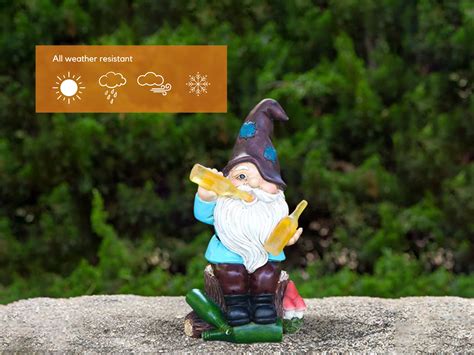 Funny Drunk Garden Gnome Sculpture Outdoor Solar Dwarf Etsy