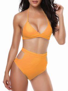 Sexy Deep V Halter High Waist Triangle Bikini Sets Swimsuit Power Day Sale