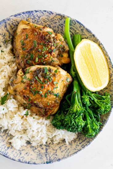 Roasted Chicken Thighs with White Wine Garlic Sauce - Simply Delicious