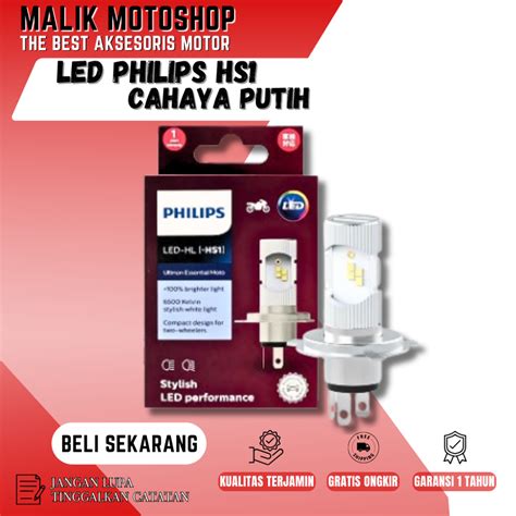 Jual LAMPU DEPAN MOTOR LED HL HS1 H4 12V KAKI 3 PUTIH PHILIPS