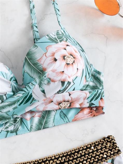SHEIN Swim Vcay Floral Twist Stitch Detail Push Up Bikini Swimsuit SHEIN USA