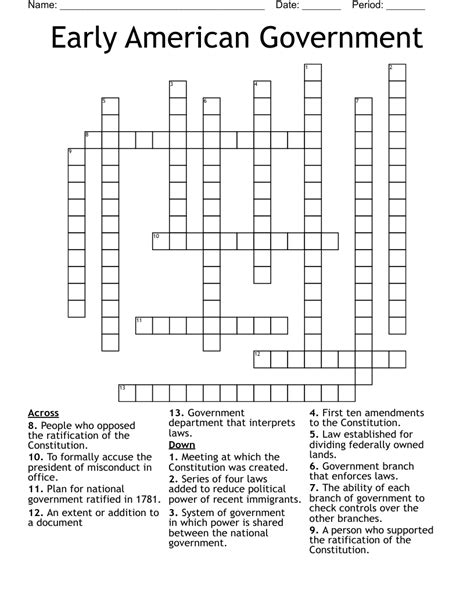 Early American Government Crossword Wordmint