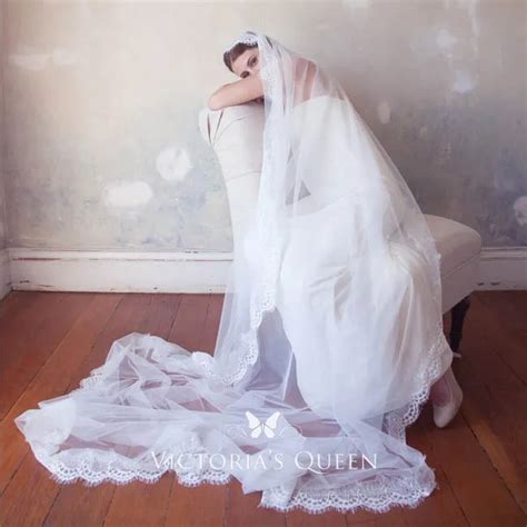 White Lace Wedding Veil Cathedral Length Veil VQ