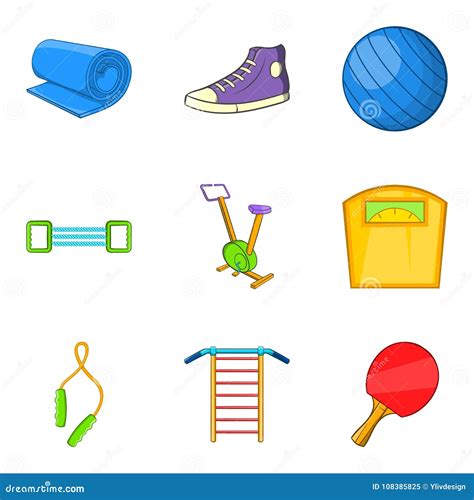 Gymnasium Icons Set, Cartoon Style Stock Vector - Illustration of ...