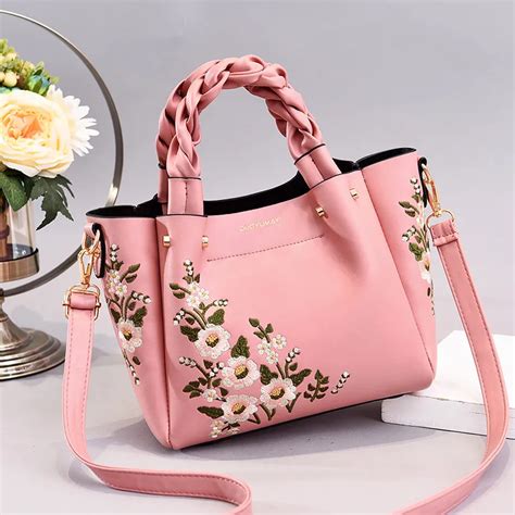 Tecer Al A Floral Couro Do Plut Nio Bordado Bolsas Femininas Marca