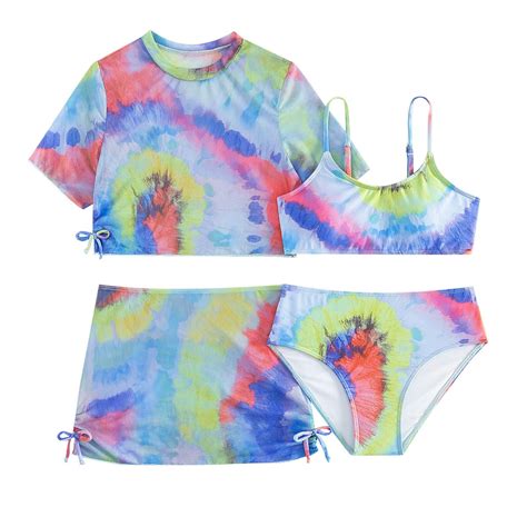 Youmylove Summer New Swimwear Girls Piece Swimsuits Tie Dye Bikini Set With Cover Up Sets Cute
