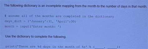 Solved The Following Dictionary Is An Incomplete Mapping Chegg