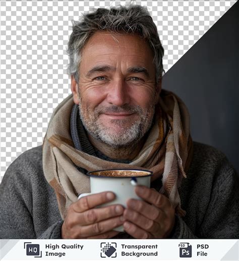 Transparent Object A Smiling Middle Aged Man Holding A Cup Of Coffee