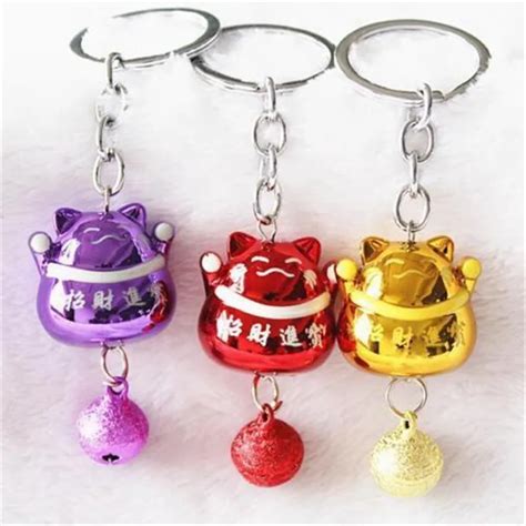 Japanese Fengshui Lucky Bell Cute Cats Keyring Keychain Key Ring Chain