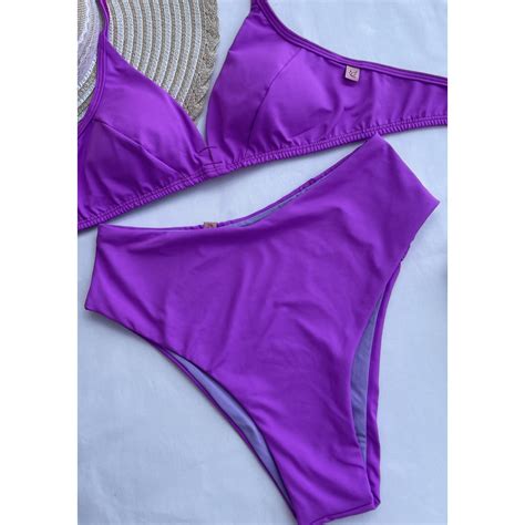 Biquíni cintura alta hot pants top recorte de alta sustentação Shopee Brasil