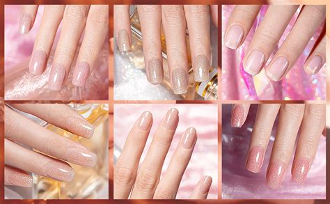 Amazon Rarjsm Nail Polish Nude Glitter Rose Pink Jelly Shimmery Iridescent Rainbow Pigments