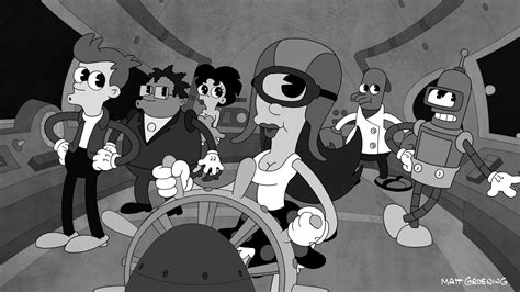 Fond Décran Illustration Monochrome Dessin Animé Futurama Noir