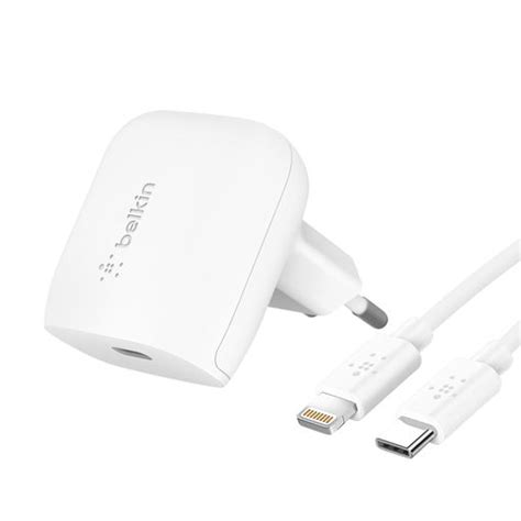 Cargador De Red Usb C Pd W Cargador Usb C A Lightning Belkin Blanco