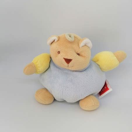 Doudou Ours Boule Filo Bleu Jaune Tex