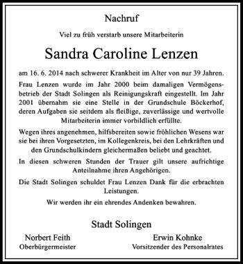 Alle Traueranzeigen für Sandra Caroline Lenzen trauer rp online de