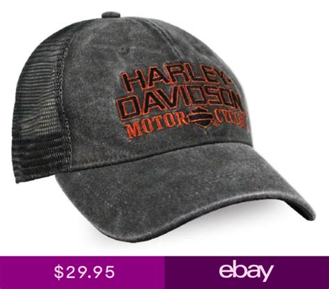 Harley Davidson Mens Embroidered H D Baseball Cap Distressed Charcoal