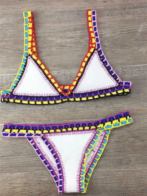 Crochet Swimwear For Female Knitted Swimsuits Neoprene Bikini Beachwear Boho Style Swimsuit Two