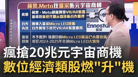 元宇宙大爆發 蘋果meta找富采衝元宇宙商機 積極開發vavr裝置 數位時代市場新願景降臨 數位經濟類股燃升機｜王志郁主持