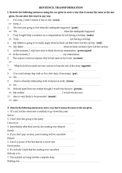 9a123 - Online Practce -23 - SENTENCE TRANSFORMATION I. Rewrite the