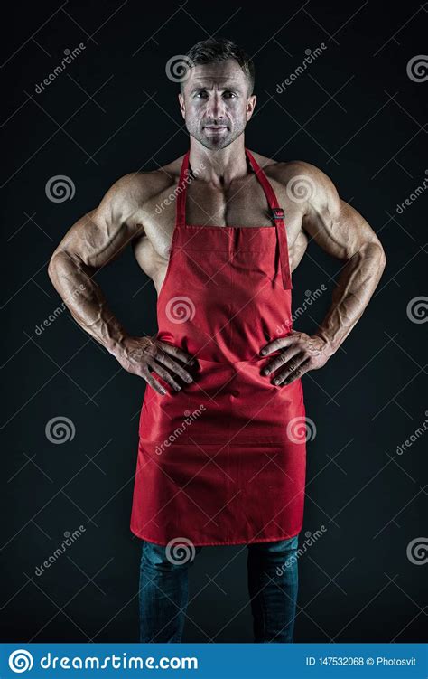 Man Cook Man With Muscular Torso In Chef Apron Cuisine Male