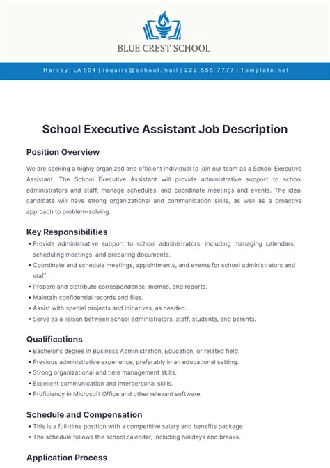 Free School Executive Assistant Job Description Template Edit Online