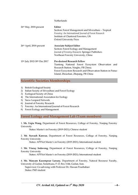 Prof Dr Arshad Ali CV Page 004 Forest Ecology Research Group