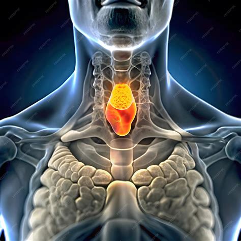 Illustration of a mans thyroid gland Enlarged thyroid gland depicted in ...