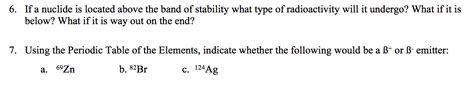 Solved If A Nuclide Is Located Above The Band Of Chegg