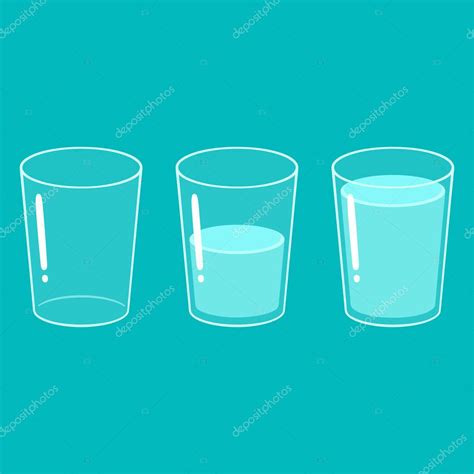 Set vaso de agua vacío medio lleno y lleno Ilustración simple vector