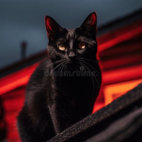 Mysterious Black Cat with Glowing Eyes Stock Illustration ...