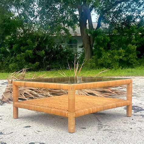 Late 20th Century Vintage Coastal Woven Rattan Coffee Table For Sale At 1stdibs