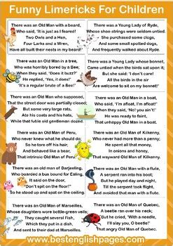 Funny Limericks For Kids & Students by chihabb othmane | TPT