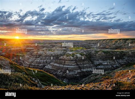 Gorgeous sunset over the Horsethief Canyon in the Red Deer River Valley