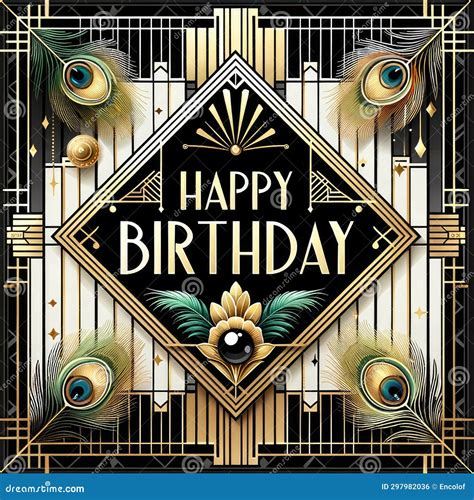 Art Deco Themed Birthday Celebration Card Stock Illustration