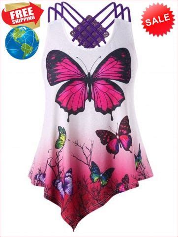 Cheap Sale Plus Size Strappy Butterfly Tank Top 2203624 Best Prices