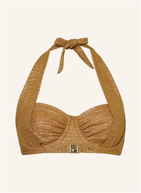 CYELL Halter Neck Bikini Top DESERT GLOW With Glitter Thread In Gold