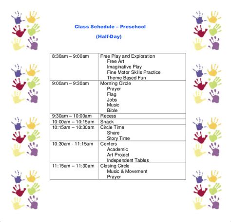 Class Schedule Templates | 11+ Free Printable Word, Excel & PDF