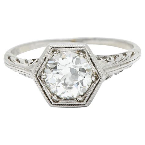 Art Deco Hexagon Rose Cut Diamond Sapphire And Platinum Ring At 1stdibs