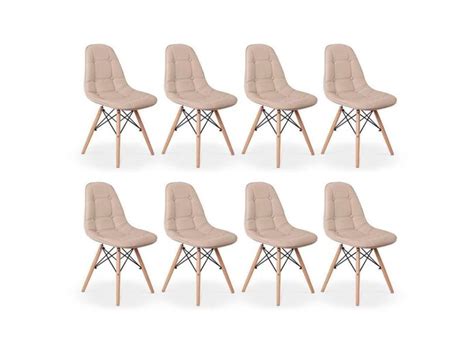 Kit 08 Cadeiras Dkr Charles Eames Wood Estofada Botonê Nude em Promoção é no Buscapé