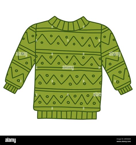 Warm Knitted Sweater With Geometric Pattern Doodle Style Flat Vector